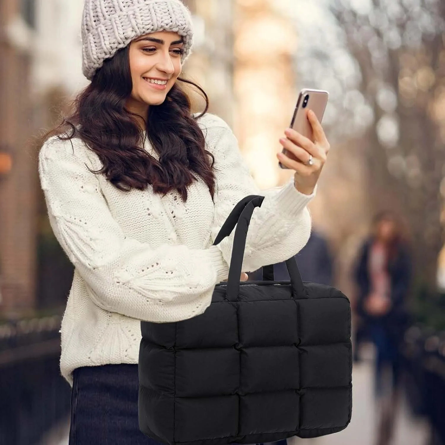 BTOOP Puffer Tote for Women, Large Quilted Puffy Bag with Zipper, Lightweight Cute Bag for Work Travel Shop Gym