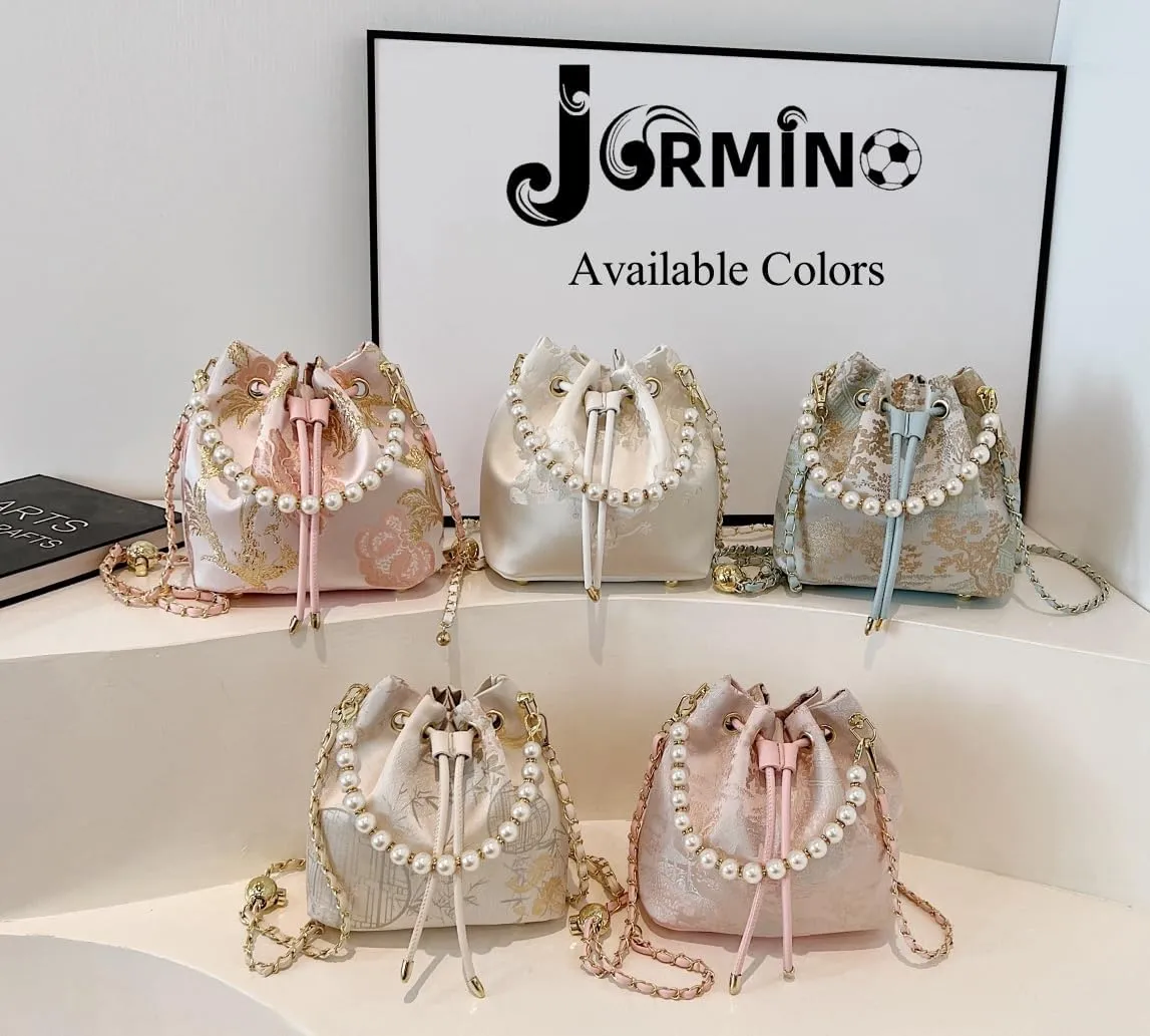Bucket Bag for Women, Small Pearl Drawstring Handbags, Hobo Purse