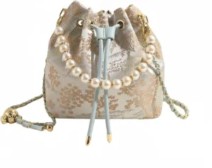 Bucket Bag for Women, Small Pearl Drawstring Handbags, Hobo Purse
