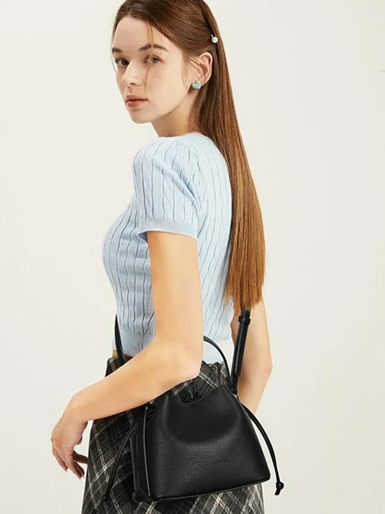 Bucket Bags Drawstring Handbags Women 2025 Spring Trendy Shoulder Crossbody Purses Top Handle Tote with Removeable Strap