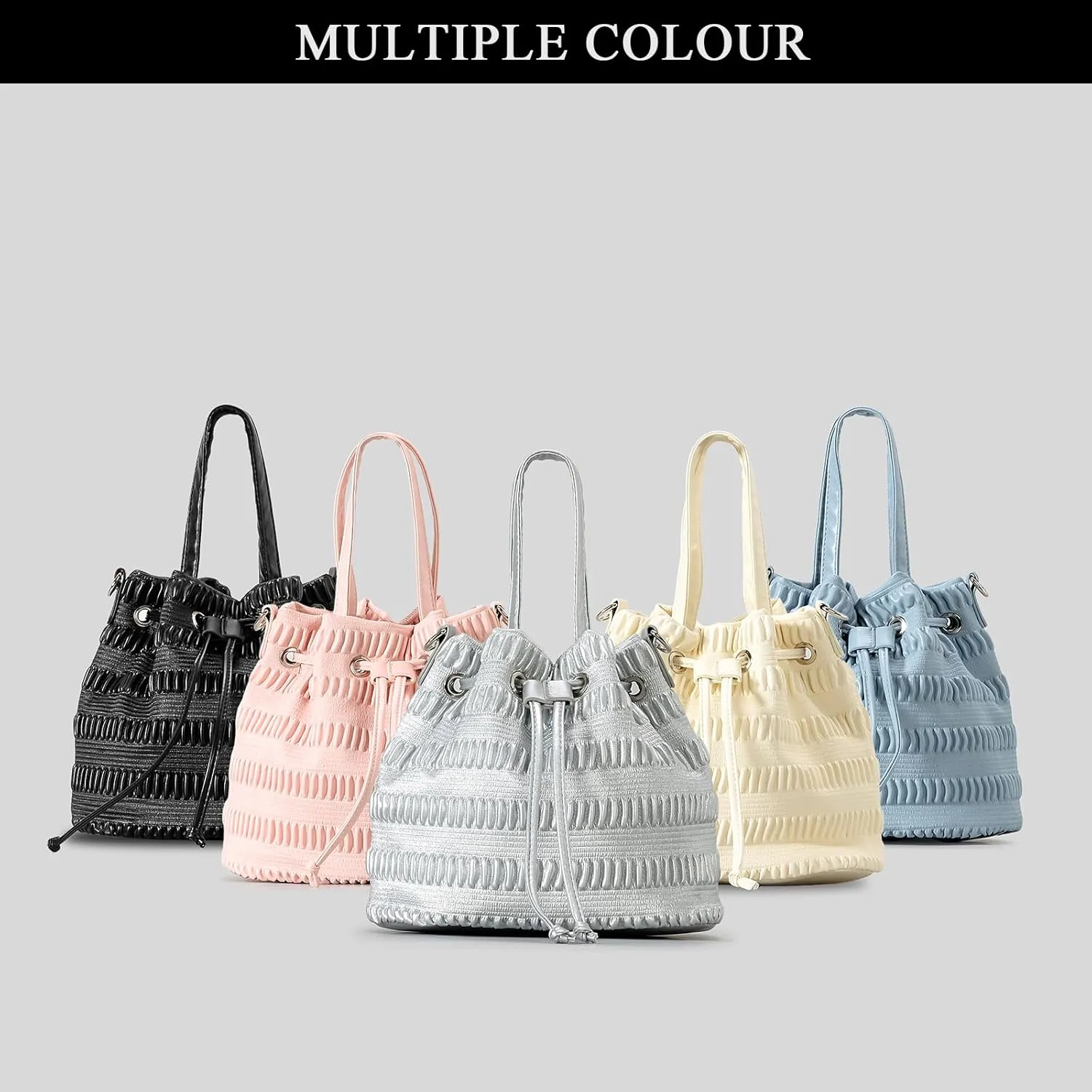 Bucket Bags for Women, Mini Pleated Leather Drawstring Crossbody Bucket Purses Shoulder Handbags