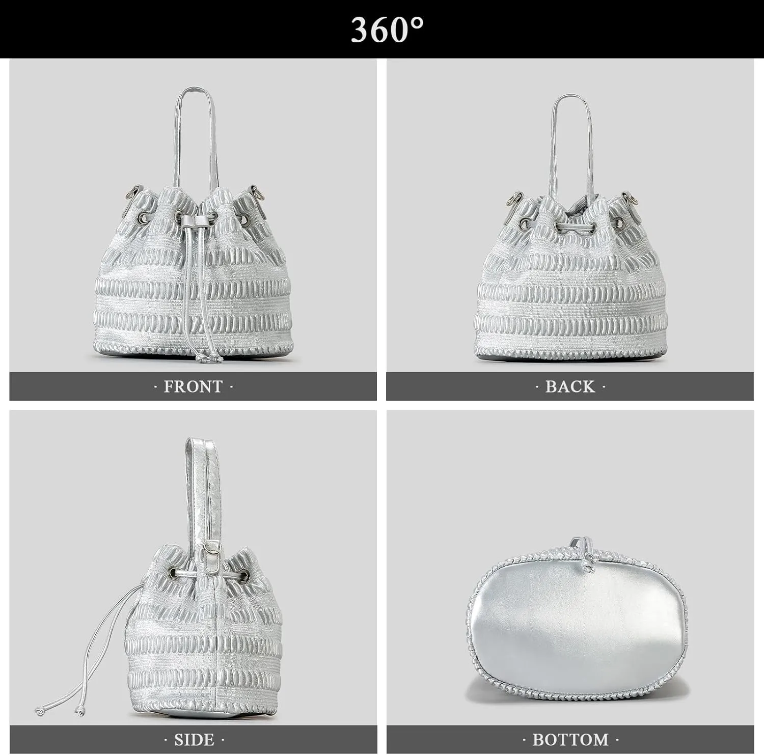 Bucket Bags for Women, Mini Pleated Leather Drawstring Crossbody Bucket Purses Shoulder Handbags