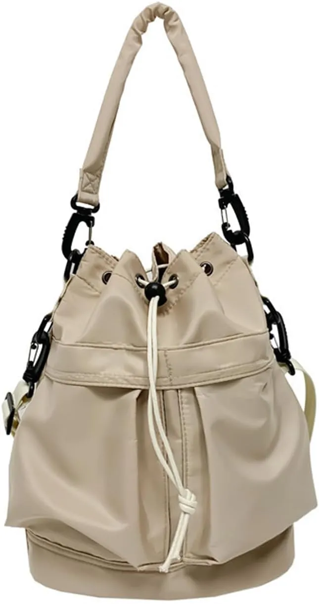Bucket Shoulder Bags Drawstring Bucket Bag for Women Super Lightweight Nylon Crossbody Bag Tote Handbags for Travel Hiking
