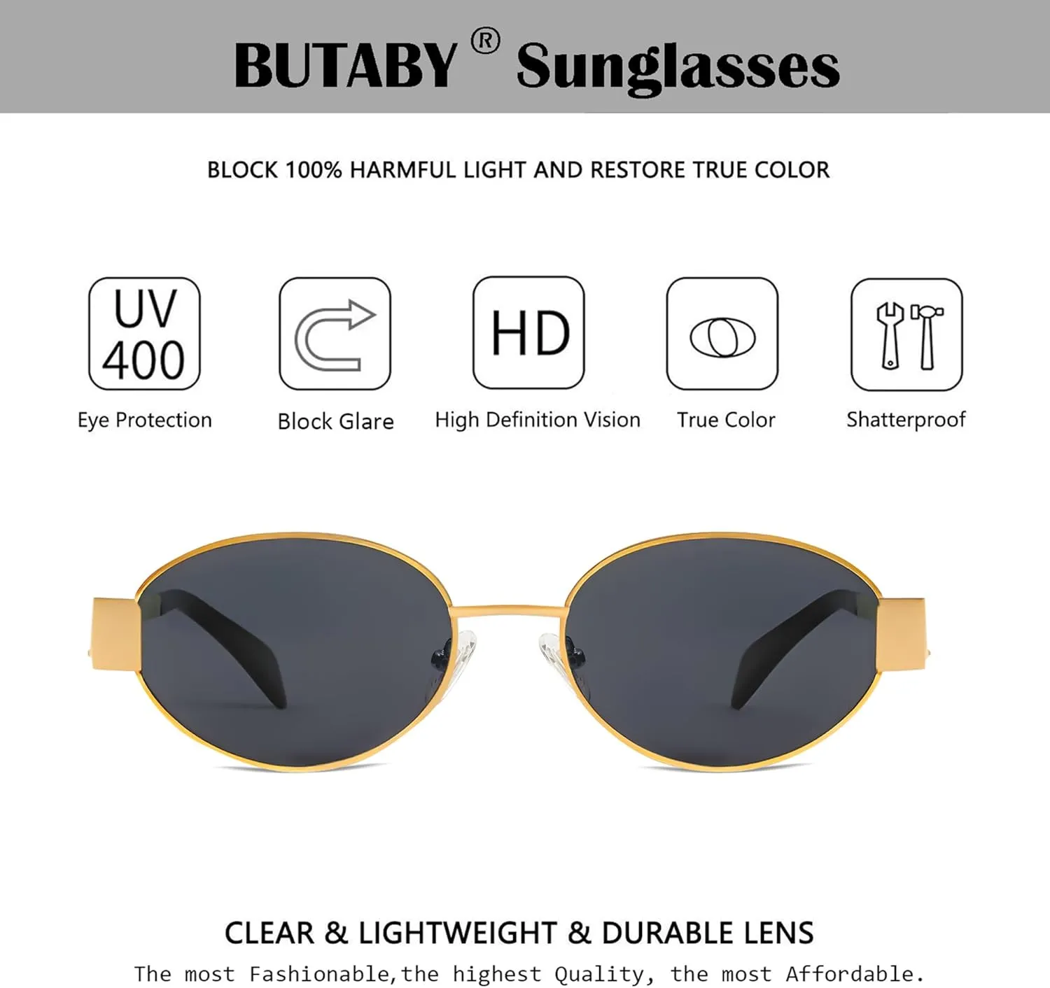 BUTABY Retro Oval Sunglasses for Women Men Designer Trendy Sun Glasses Classic Shades UV400 Protection