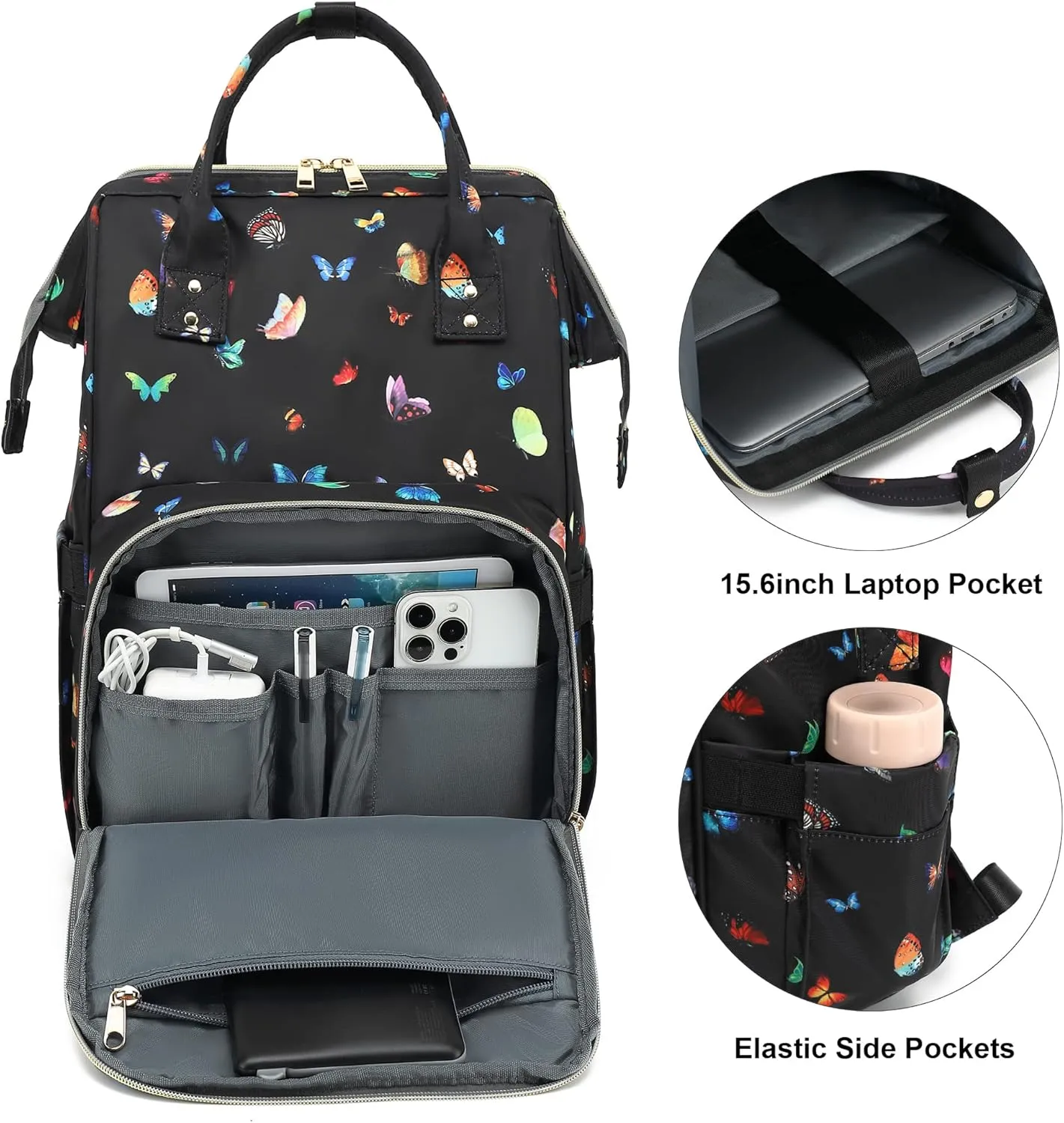 Butterfly Laptop Backpack for Women Men, 15.6 inch College School Backpack Bookbag for Work/School/Travel/Business