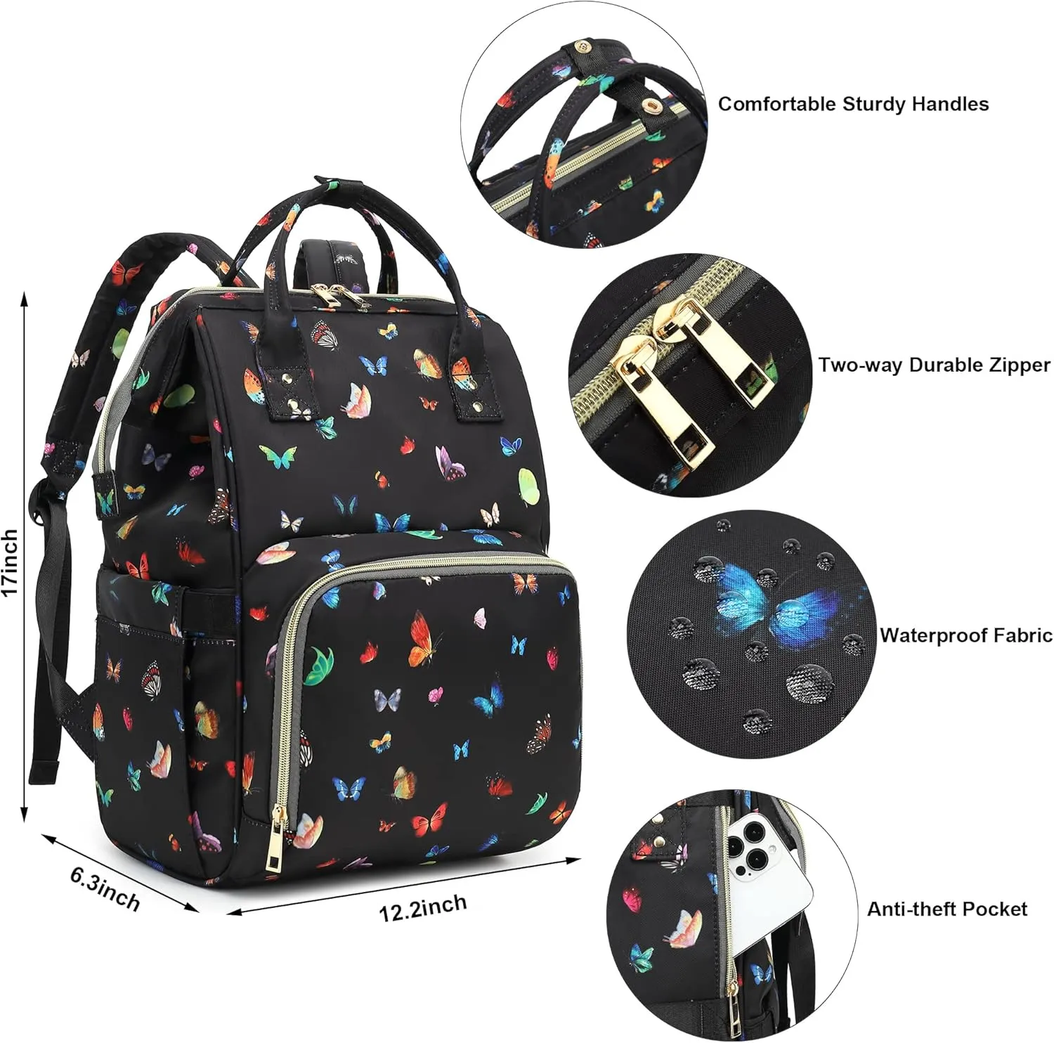 Butterfly Laptop Backpack for Women Men, 15.6 inch College School Backpack Bookbag for Work/School/Travel/Business