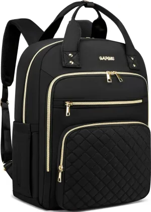 CAFELE Convertible Backpack for Women,College Work Teacher backpack for 17.3 Inch laptop with USB Port,Travel Anti Theft Laptops Backpack, Shoulder Purse Bags,Quilted Black(2325H-02)