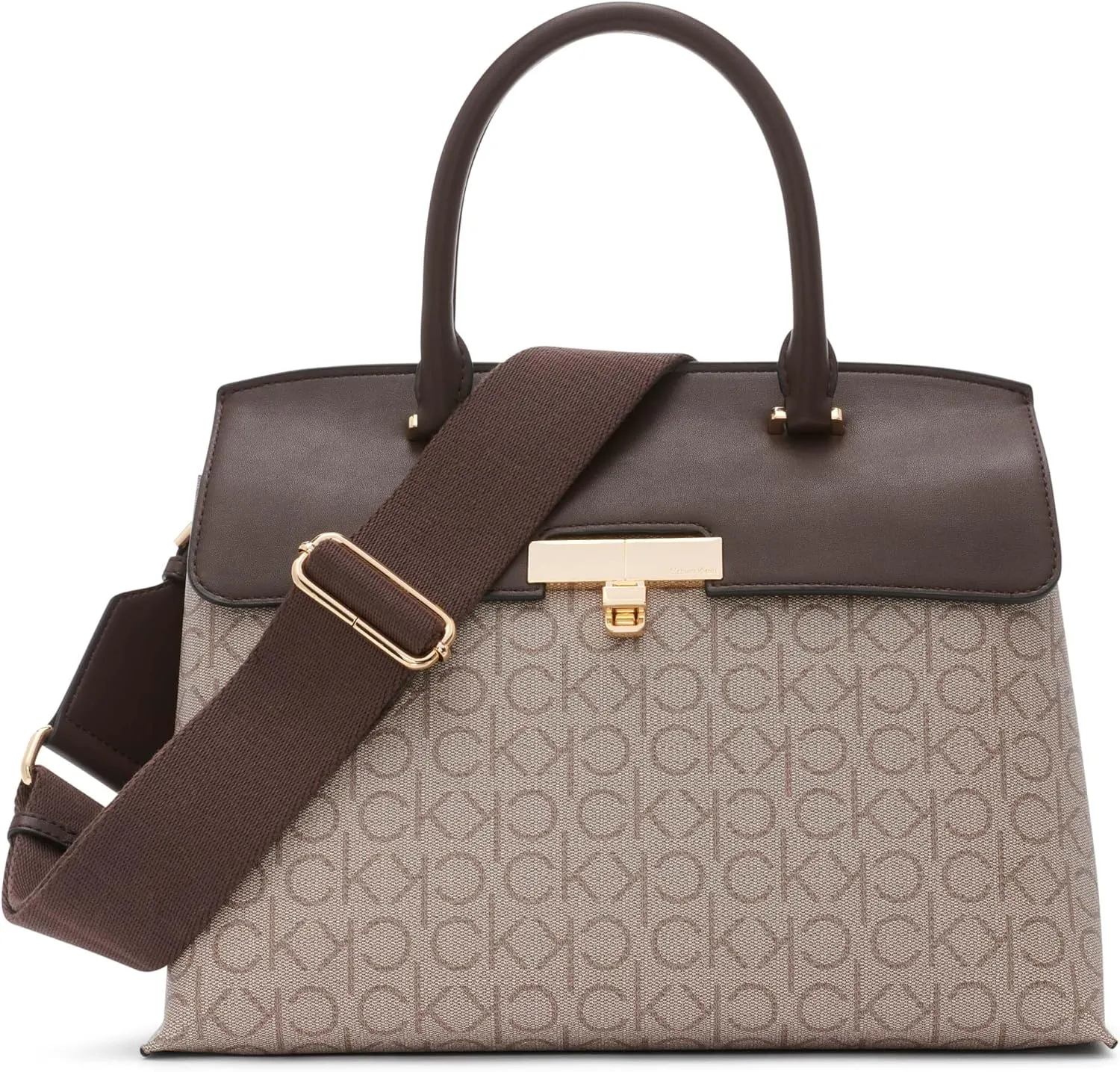 Calvin Klein Women's Becky Turn Lock Satchel – 2 in 1, Vegan Leather, 3 Pockets
