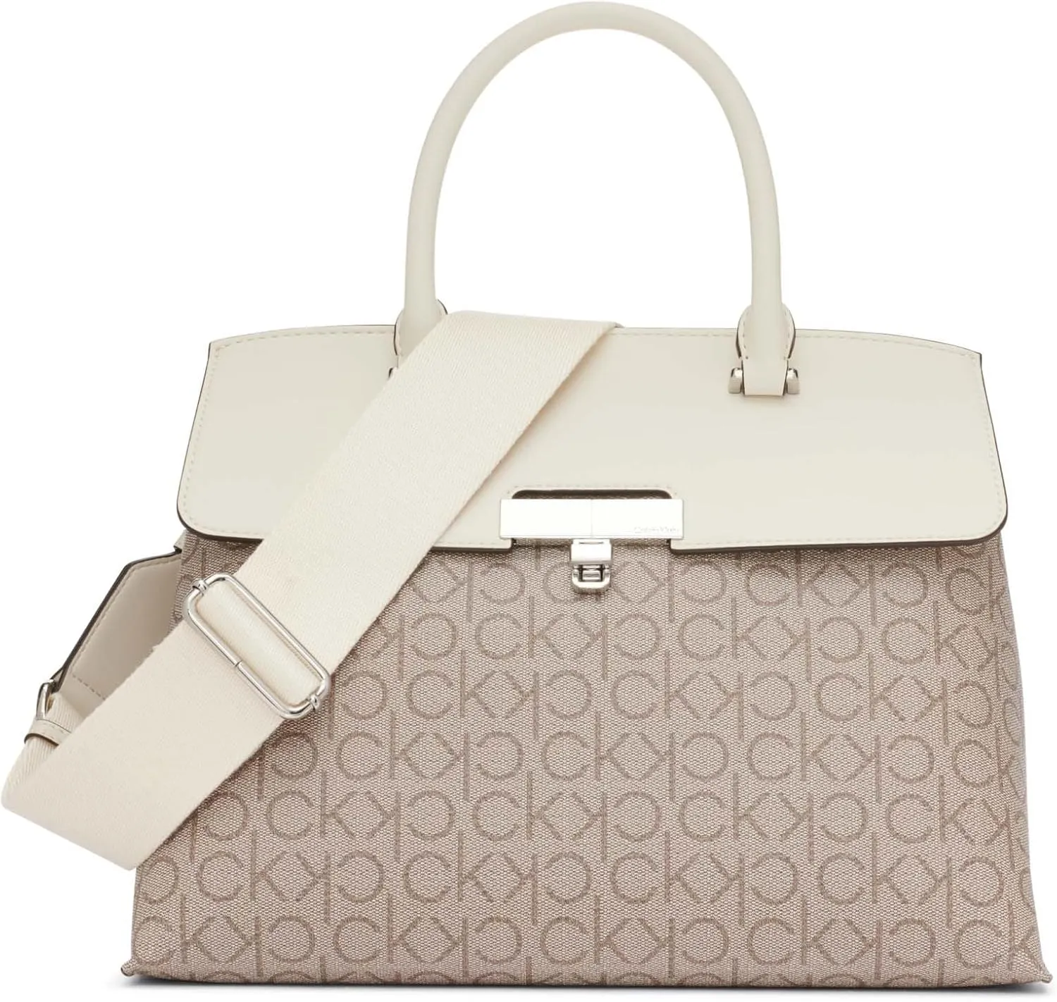 Calvin Klein Women's Becky Turn Lock Satchel – 2 in 1, Vegan Leather, 3 Pockets
