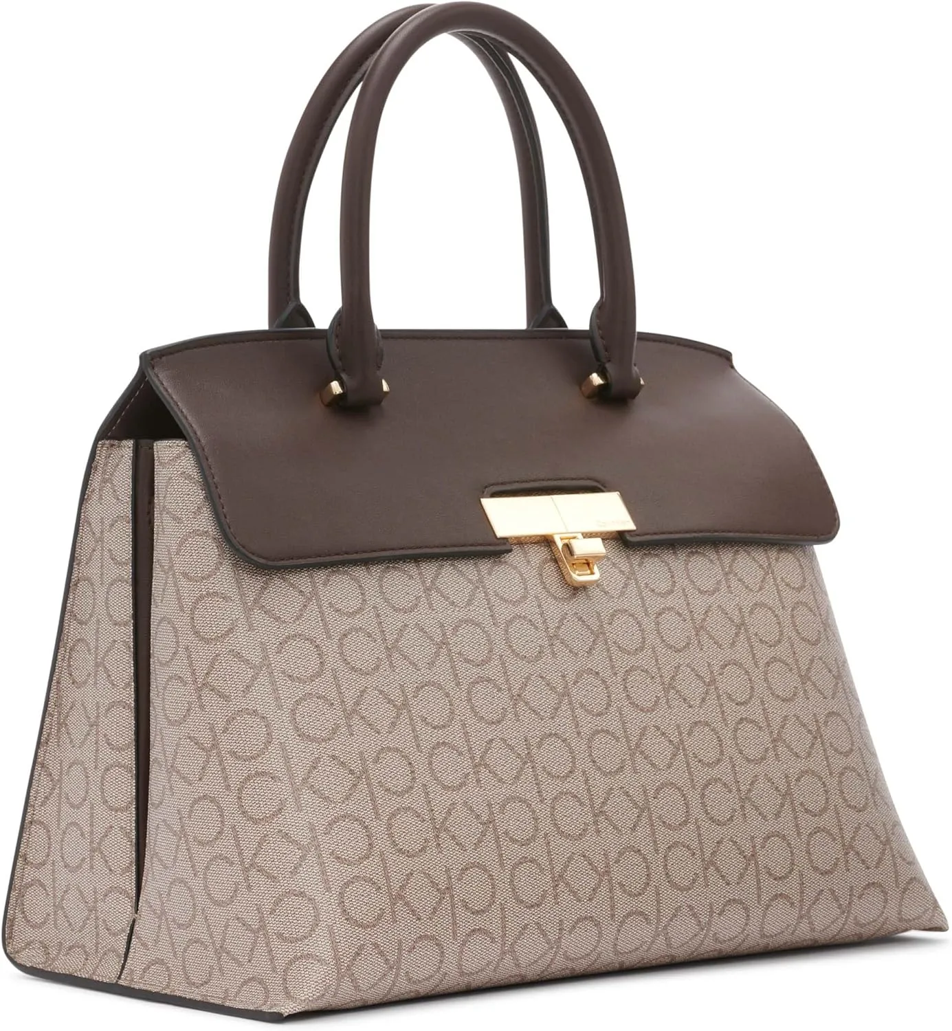 Calvin Klein Women's Becky Turn Lock Satchel – 2 in 1, Vegan Leather, 3 Pockets
