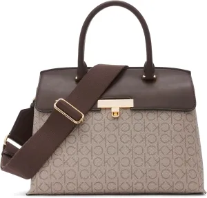 Calvin Klein Women's Becky Turn Lock Satchel – 2 in 1, Vegan Leather, 3 Pockets