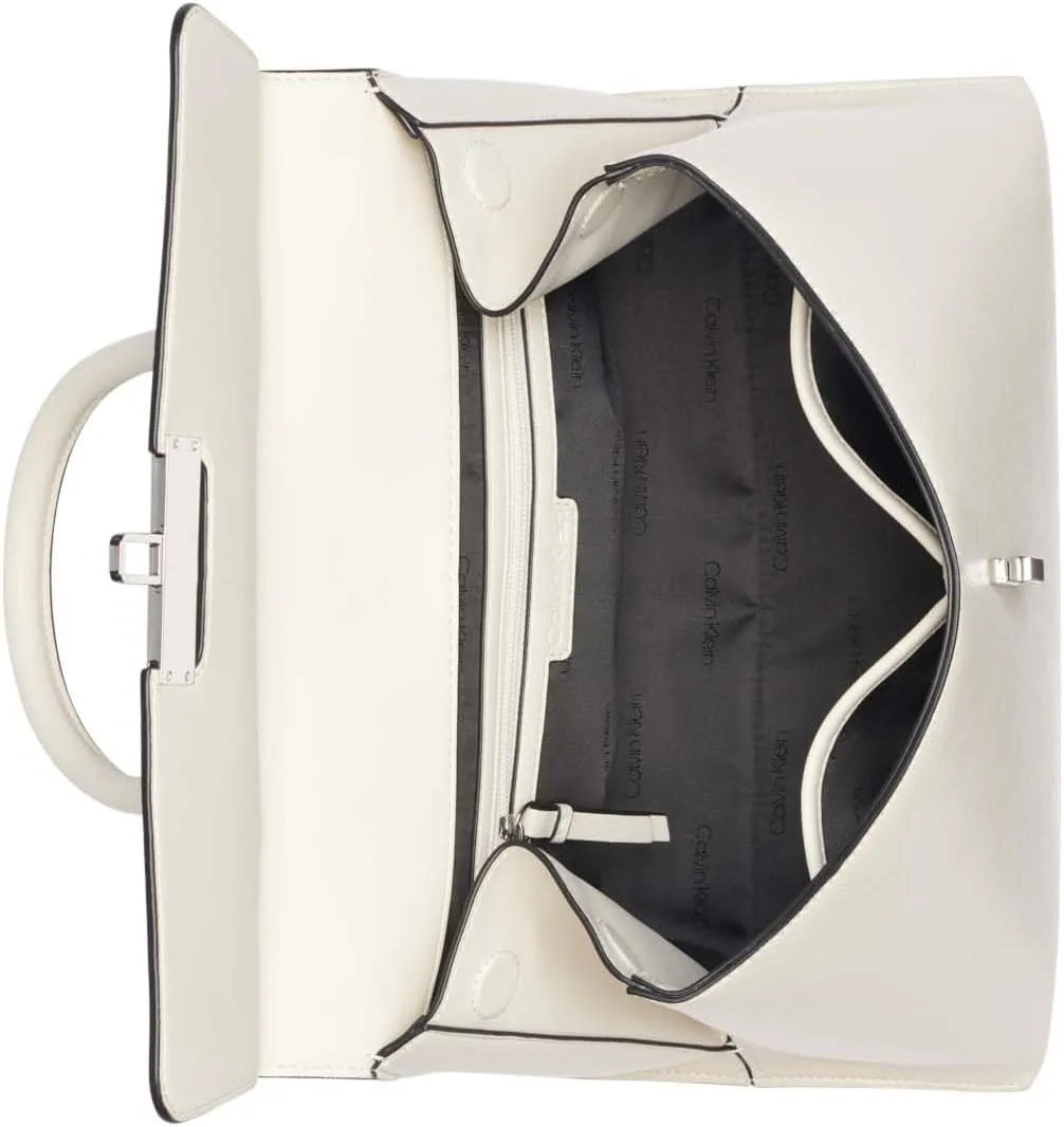 Calvin Klein Women's Becky Turn Lock Satchel – 2 in 1, Vegan Leather, 3 Pockets