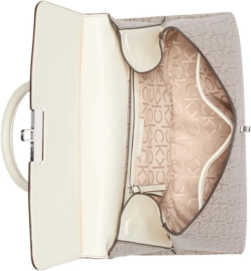 Calvin Klein Women's Becky Turn Lock Satchel – 2 in 1, Vegan Leather, 3 Pockets