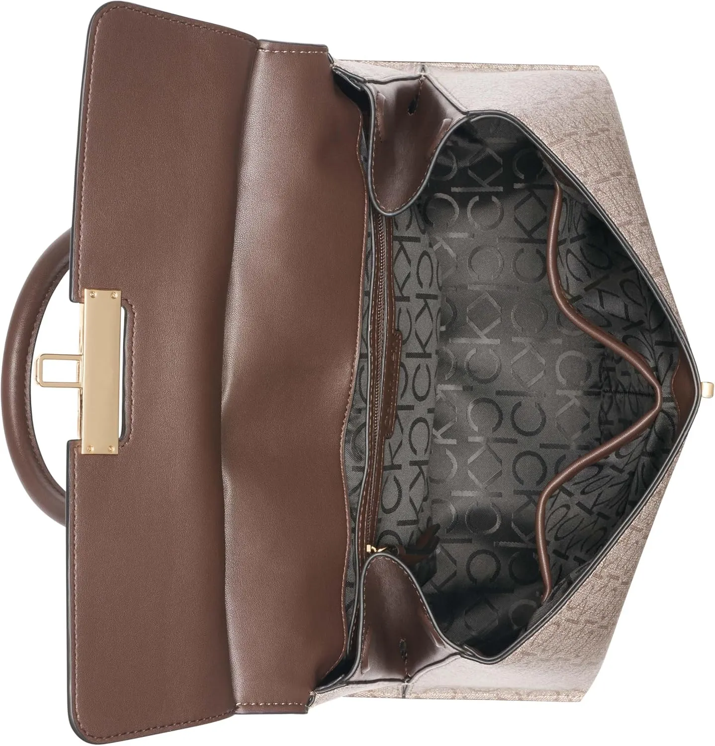 Calvin Klein Women's Becky Turn Lock Satchel – 2 in 1, Vegan Leather, 3 Pockets