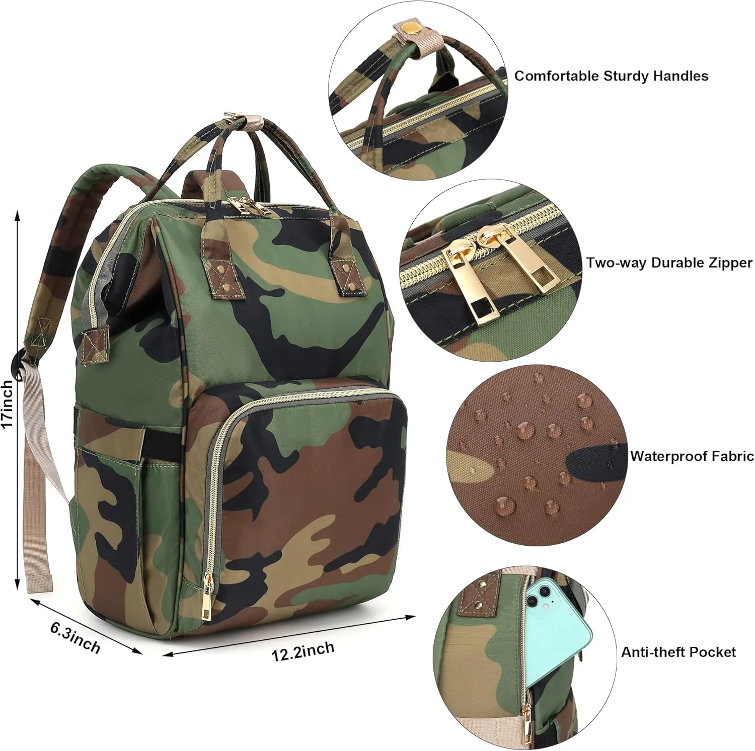 Camo Laptop Backpack for Women Men, 15.6 inch College School Backpack Bookbag for Work/School/Travel/Business