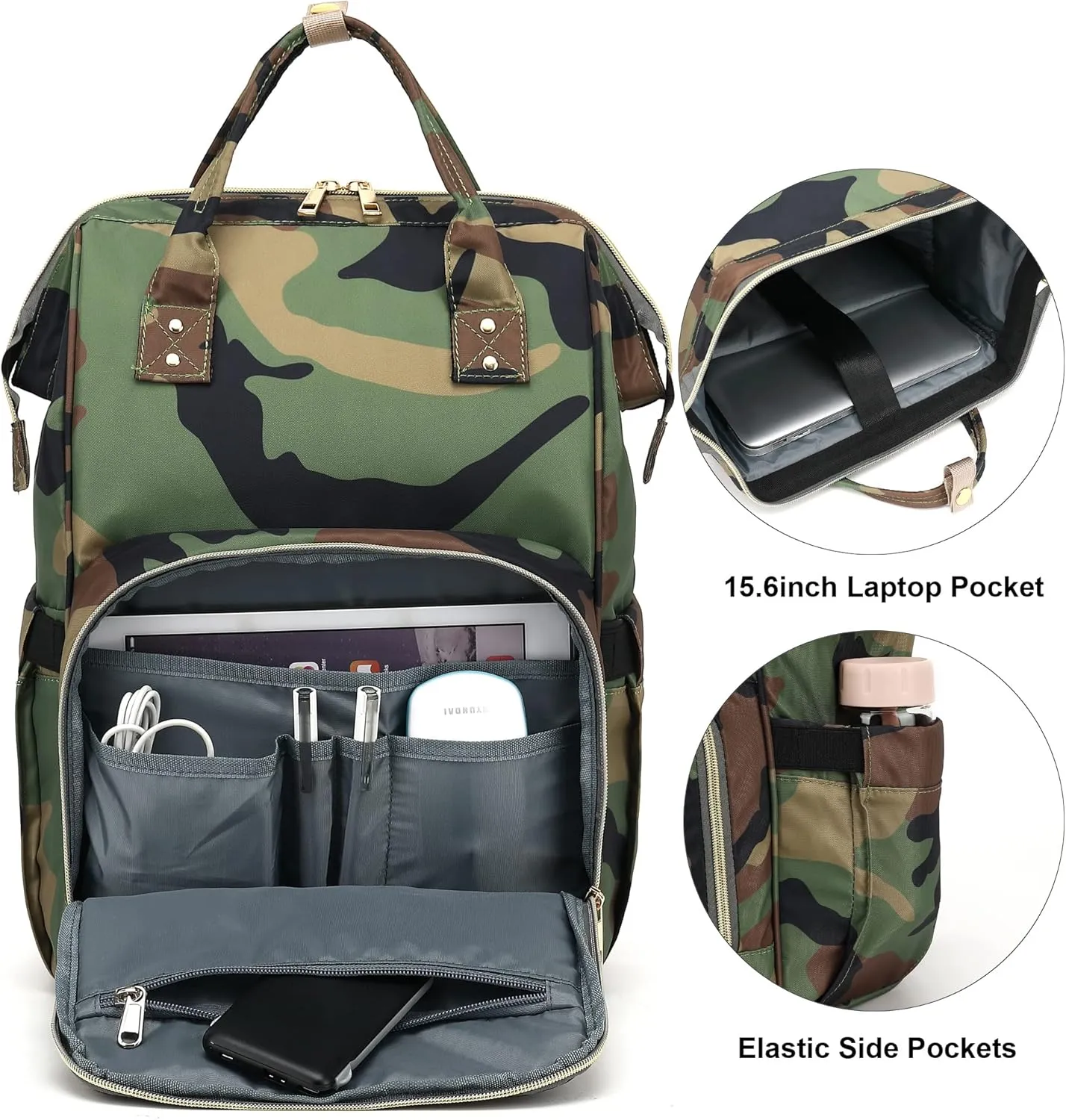 Camo Laptop Backpack for Women Men, 15.6 inch College School Backpack Bookbag for Work/School/Travel/Business