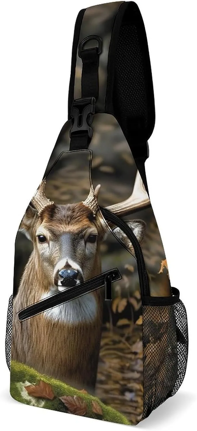 Camouflage Deer Crossbody Sling Bag for Women Men Sling Backpack Travel Chest Bag Pack Man Purse Shoulder Bags Daypack for Travel Hiking Cycling