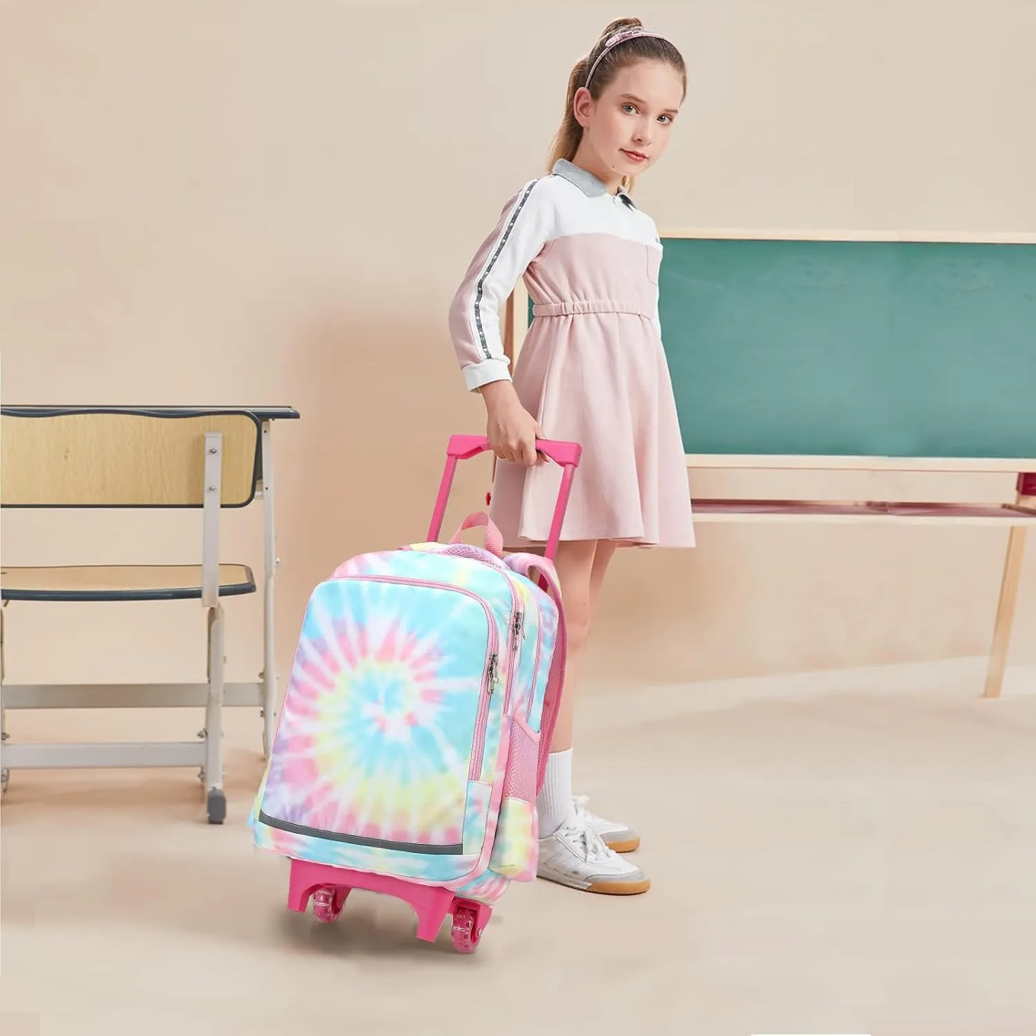 CAMTOP 18 Inch Rolling Backpack Girls Travel Roller Bag with Wheels Kids School Bags Wheeled Luggage Backpack