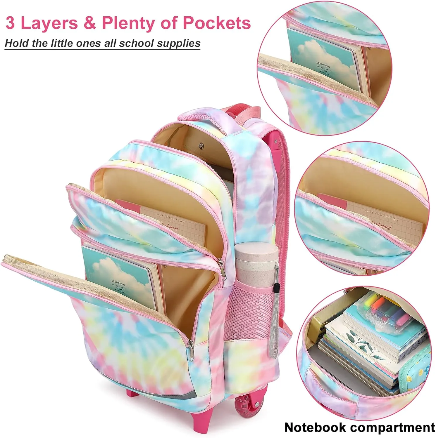 CAMTOP 18 Inch Rolling Backpack Girls Travel Roller Bag with Wheels Kids School Bags Wheeled Luggage Backpack