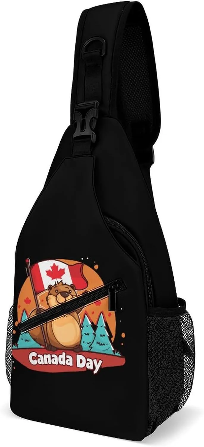 Canada Day Groundhog Crossbody Sling Bags Shoulder Backpack Chest DayPack Handbag