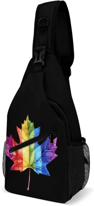 Canada Leaf LGBT Prideful Sling Backpack Crossbody Chest Bag Print Shoulder Bag Travel Daypack for Sports Running Hiking