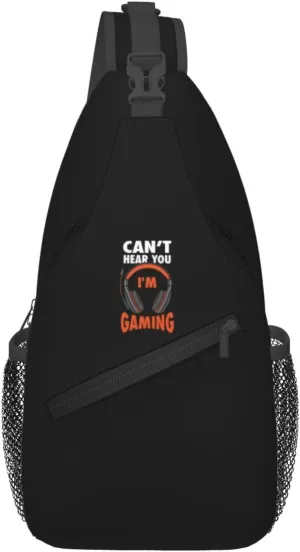 Can't Hear You I'm Gaming Sling Bag Crossbody Backpack Shoulder Casual Daypack Bag for Men Women