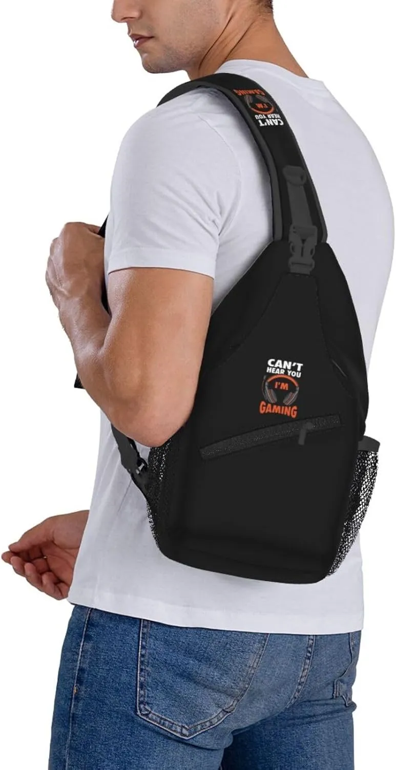 Can't Hear You I'm Gaming Sling Bag Crossbody Backpack Shoulder Casual Daypack Bag for Men Women