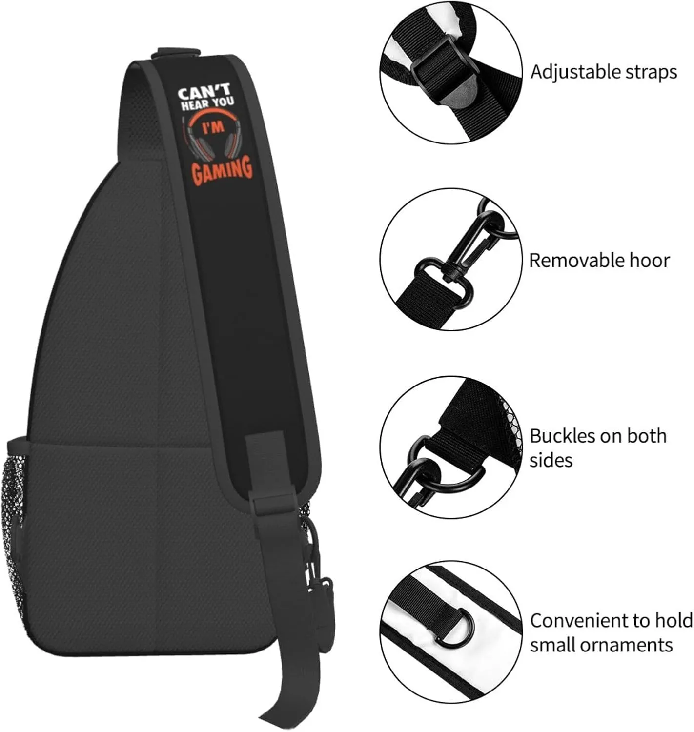 Can't Hear You I'm Gaming Sling Bag Crossbody Backpack Shoulder Casual Daypack Bag for Men Women
