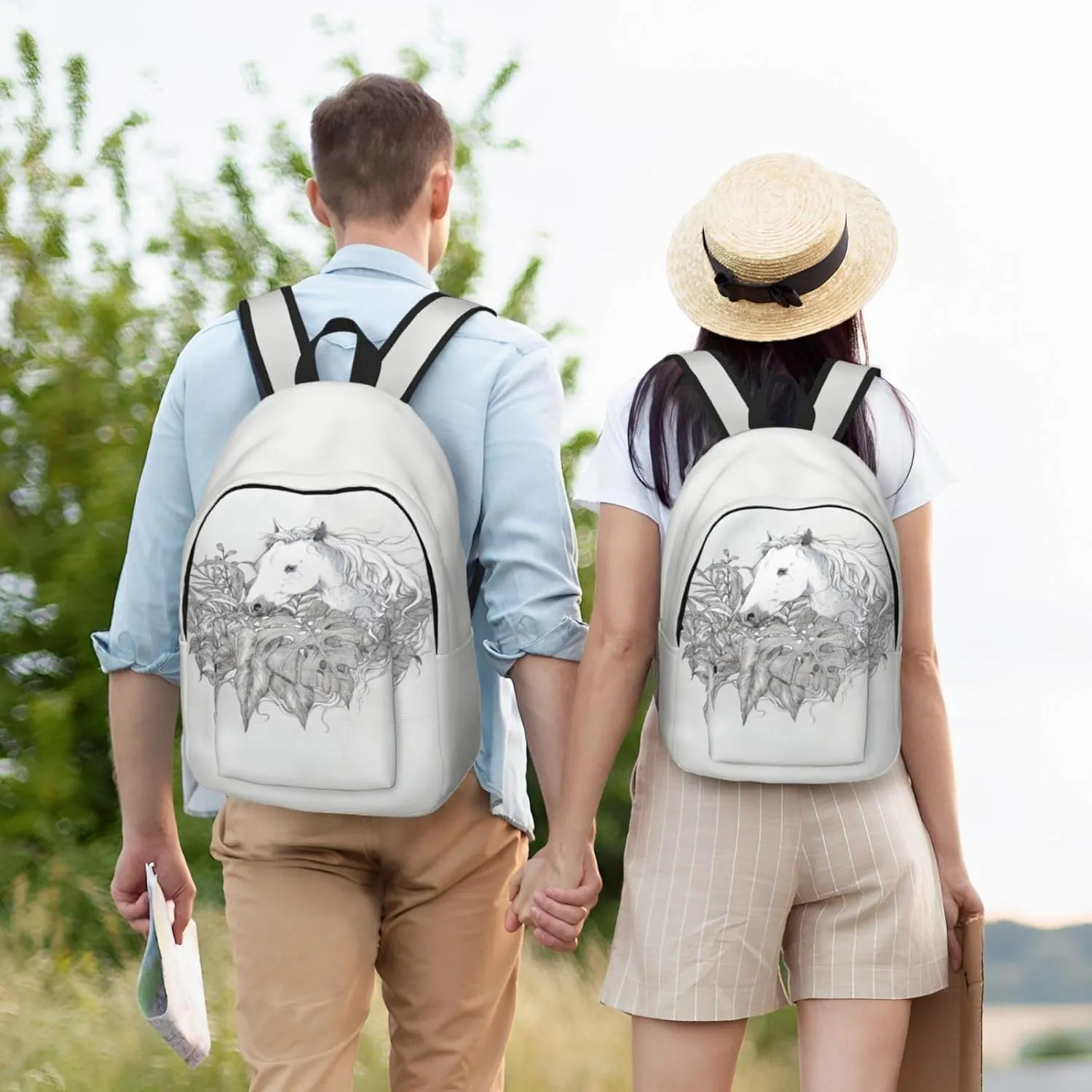 Canvas Casual Backpack Laptop Bag Suitable for Travel Office Outdoor Sports Men and Women Horses