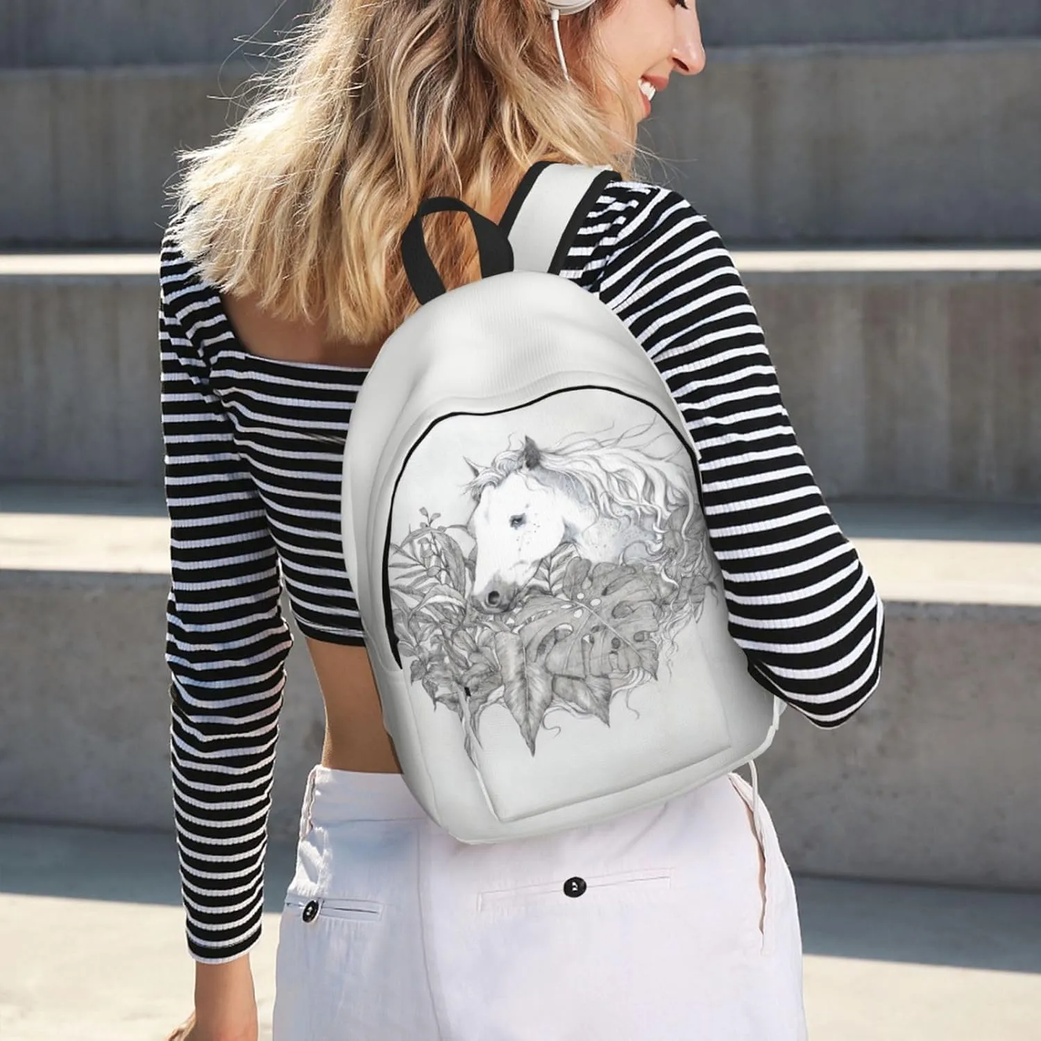 Canvas Casual Backpack Laptop Bag Suitable for Travel Office Outdoor Sports Men and Women Horses