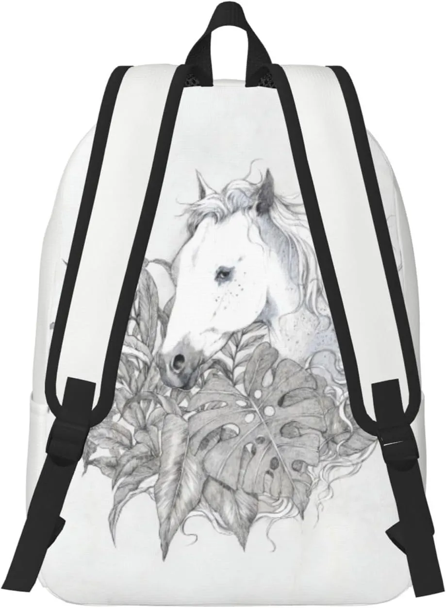 Canvas Casual Backpack Laptop Bag Suitable for Travel Office Outdoor Sports Men and Women Horses