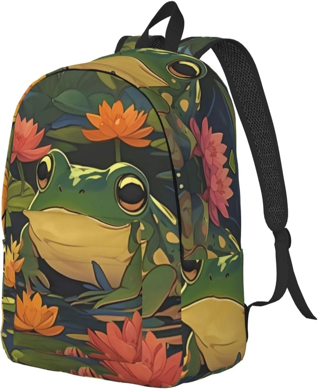 Canvas Casual Backpack Laptop Bag Suitable for Travel Office Outdoor Sports Men and Women Pond Frogs