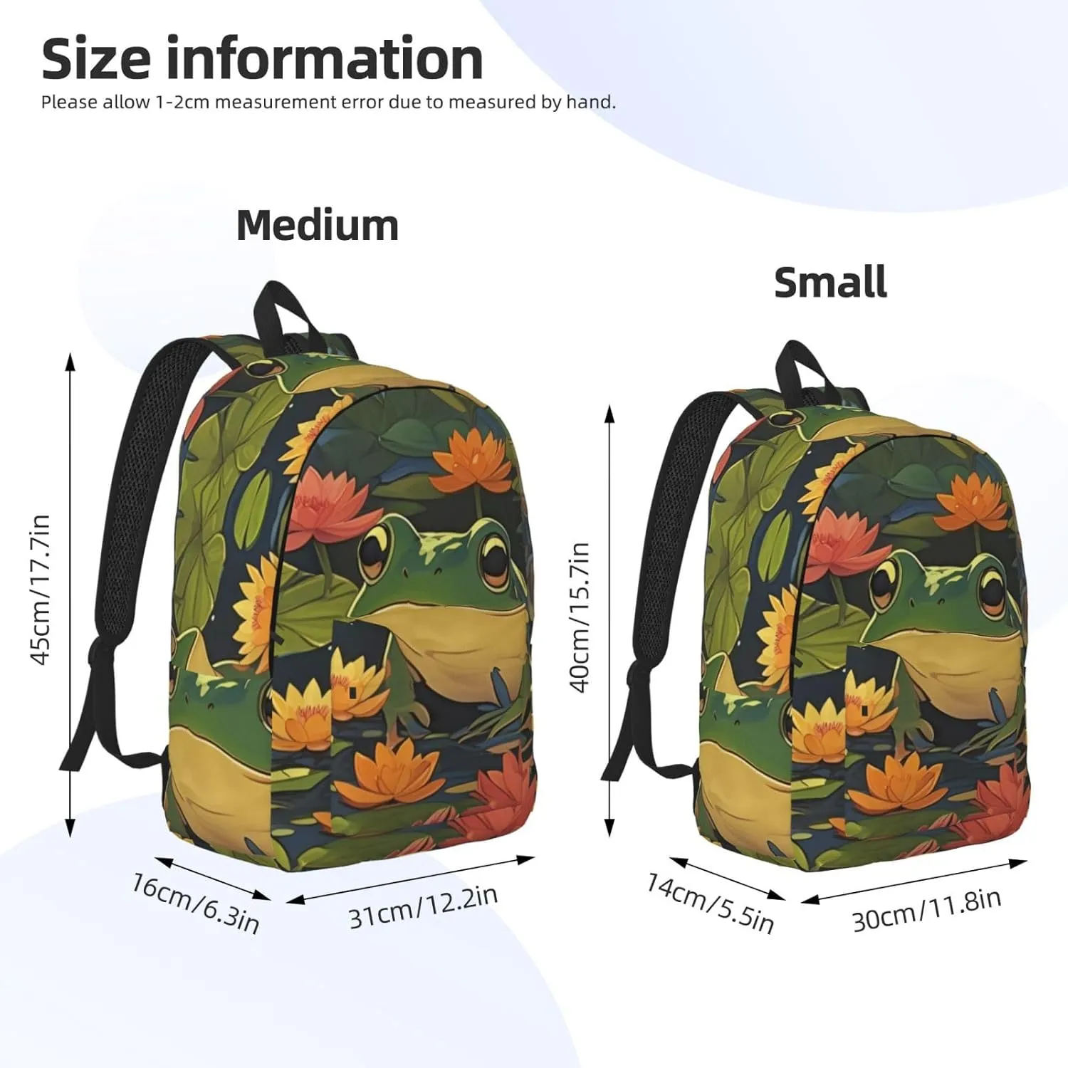 Canvas Casual Backpack Laptop Bag Suitable for Travel Office Outdoor Sports Men and Women Pond Frogs