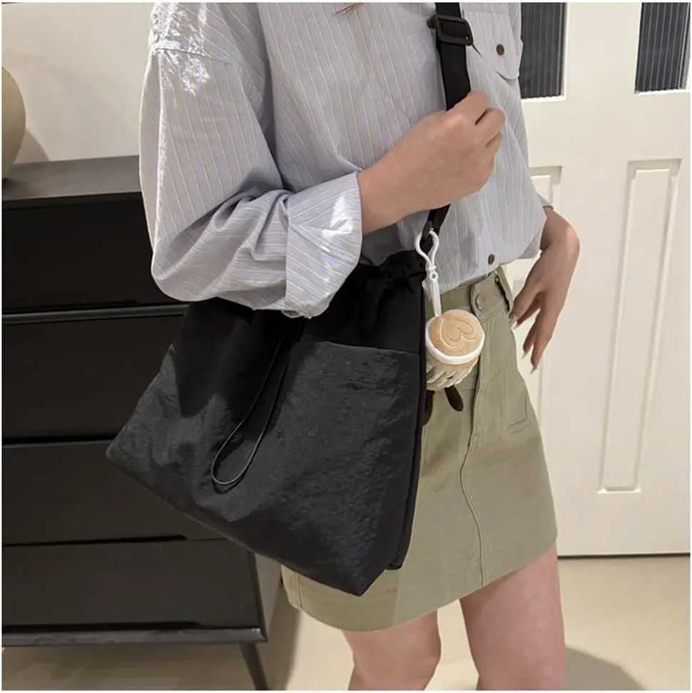 Canvas Drawstring Bucket Bag Crossbody Bucket Handbag and Purse with Adjustable Strap Casual Shoulder Bucket Tote Bag
