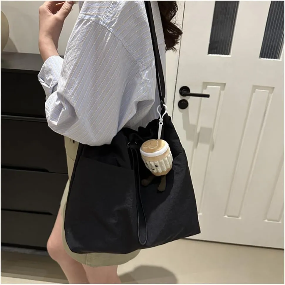 Canvas Drawstring Bucket Bag Crossbody Bucket Handbag and Purse with Adjustable Strap Casual Shoulder Bucket Tote Bag