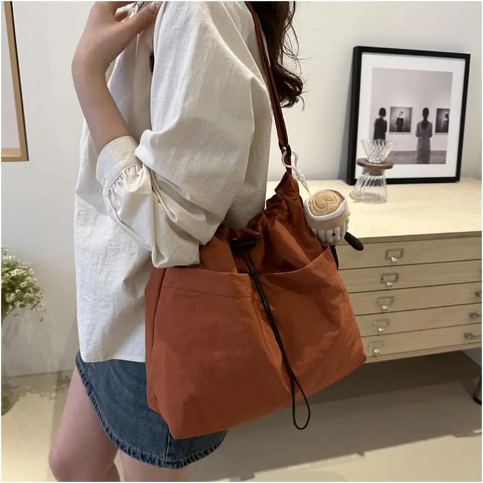 Canvas Drawstring Bucket Bag Crossbody Bucket Handbag and Purse with Adjustable Strap Casual Shoulder Bucket Tote Bag