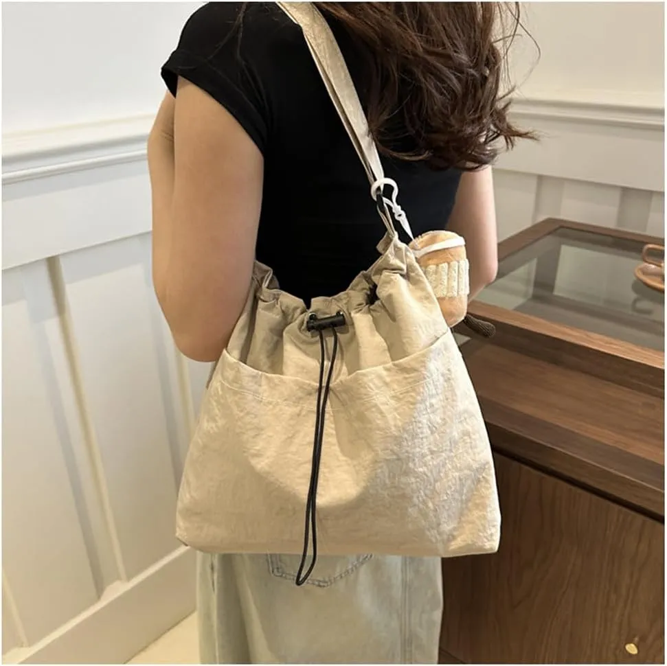 Canvas Drawstring Bucket Bag Crossbody Bucket Handbag and Purse with Adjustable Strap Casual Shoulder Bucket Tote Bag