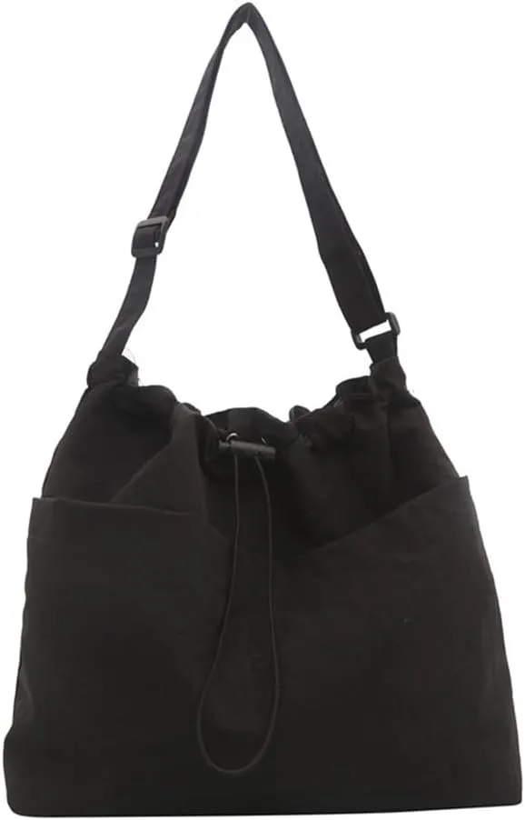 Canvas Drawstring Bucket Bag Crossbody Bucket Handbag and Purse with Adjustable Strap Casual Shoulder Bucket Tote Bag