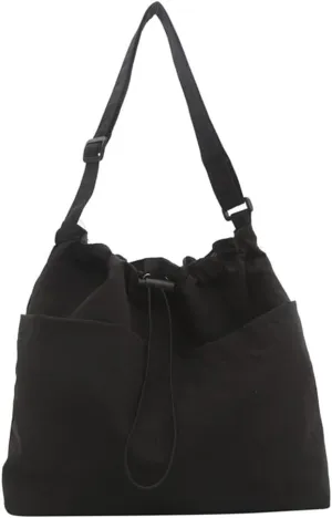 Canvas Drawstring Bucket Bag Crossbody Bucket Handbag and Purse with Adjustable Strap Casual Shoulder Bucket Tote Bag