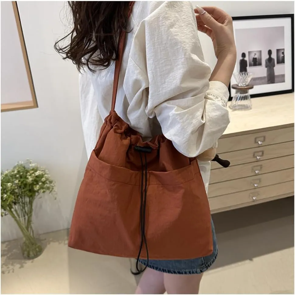 Canvas Drawstring Bucket Bag Crossbody Bucket Handbag and Purse with Adjustable Strap Casual Shoulder Bucket Tote Bag