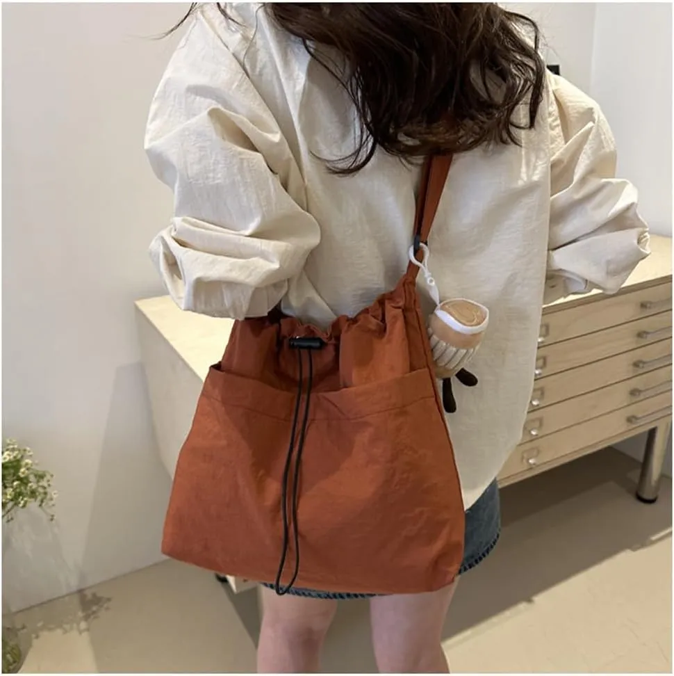 Canvas Drawstring Bucket Bag Crossbody Bucket Handbag and Purse with Adjustable Strap Casual Shoulder Bucket Tote Bag