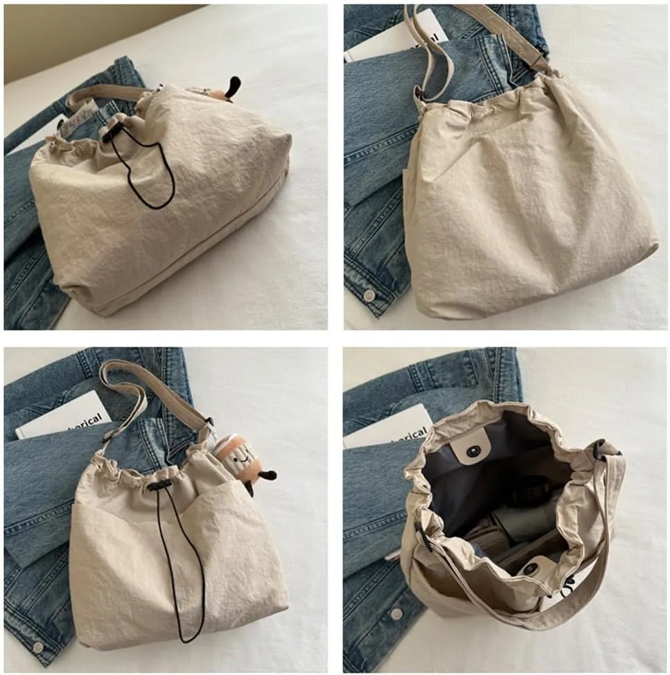 Canvas Drawstring Bucket Bag Crossbody Bucket Handbag and Purse with Adjustable Strap Casual Shoulder Bucket Tote Bag