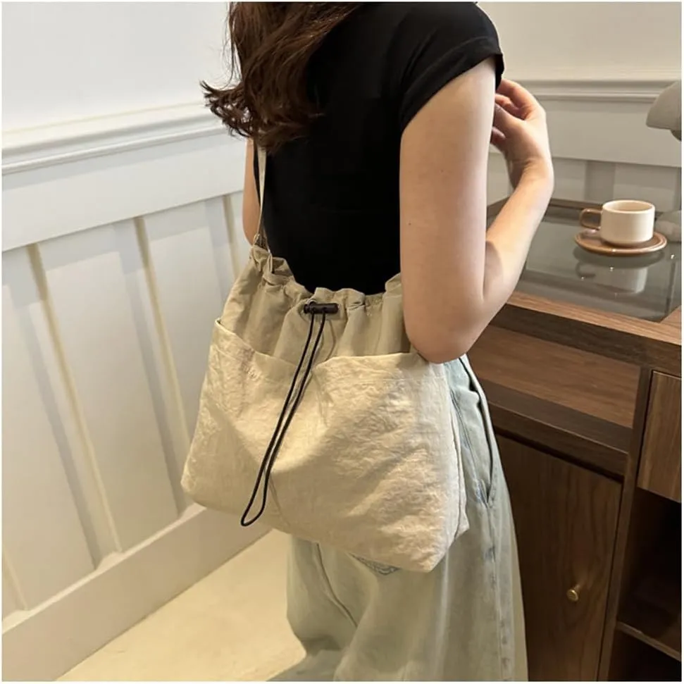 Canvas Drawstring Bucket Bag Crossbody Bucket Handbag and Purse with Adjustable Strap Casual Shoulder Bucket Tote Bag