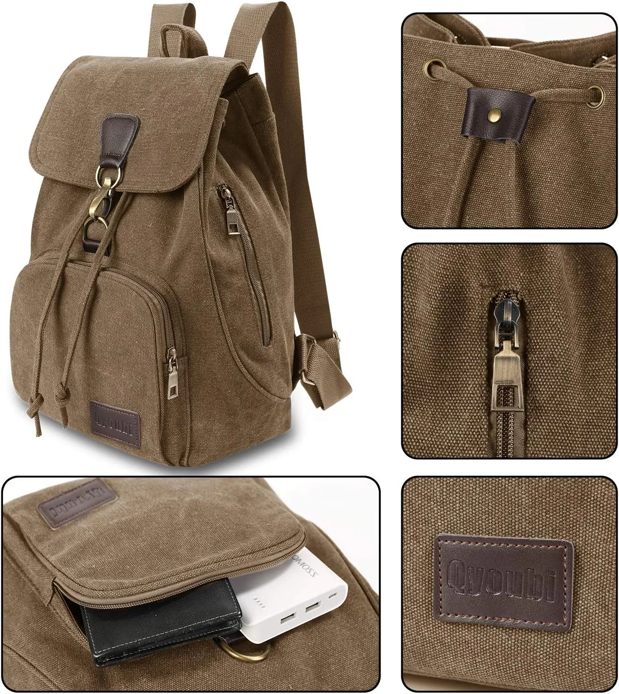 Canvas Fashion Backpacks Purse Casual Outdoor Shopping Daypacks Sports Rucksack Hiking Travel Multipurpose Bag Coffee