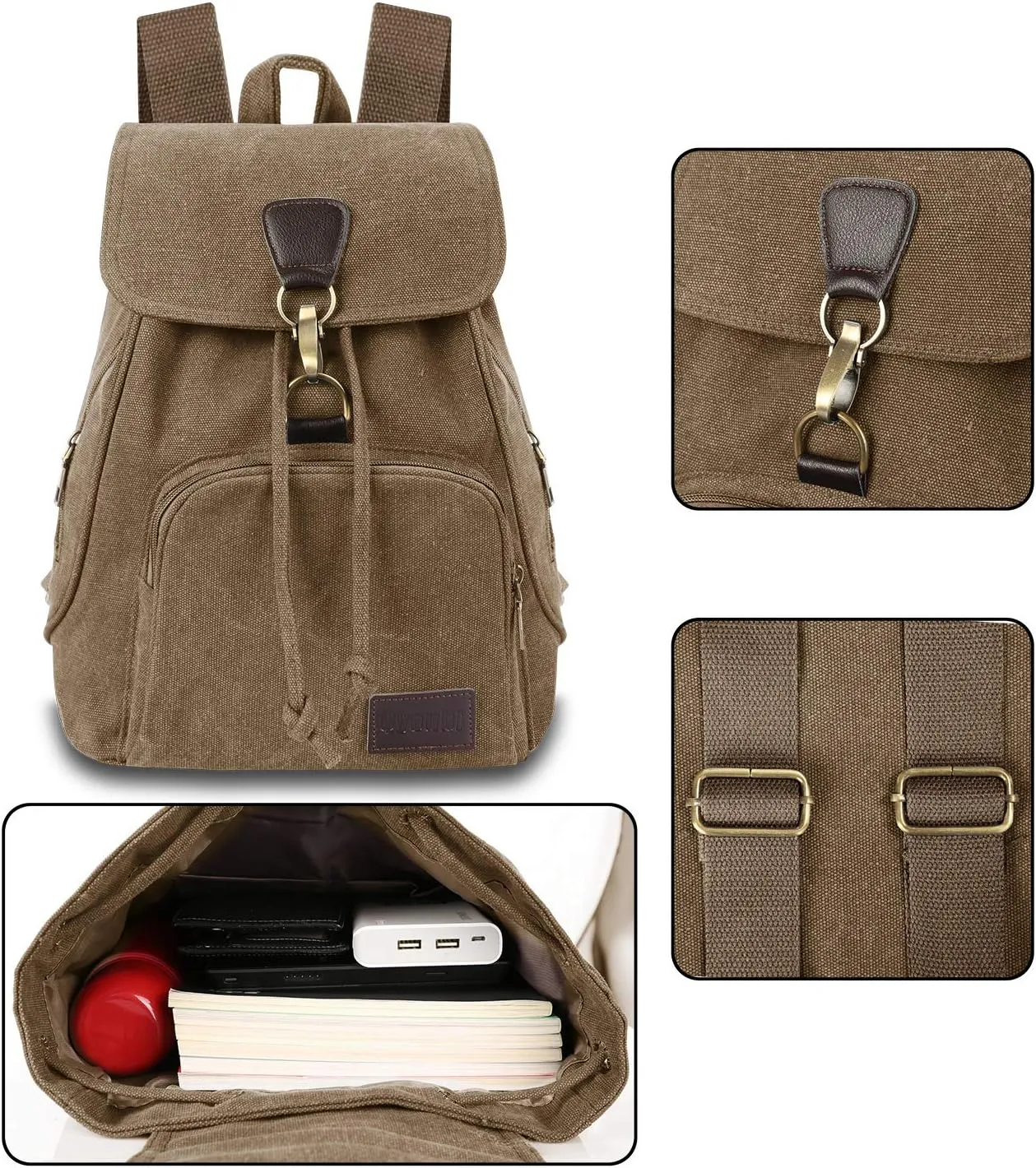 Canvas Fashion Backpacks Purse Casual Outdoor Shopping Daypacks Sports Rucksack Hiking Travel Multipurpose Bag Coffee