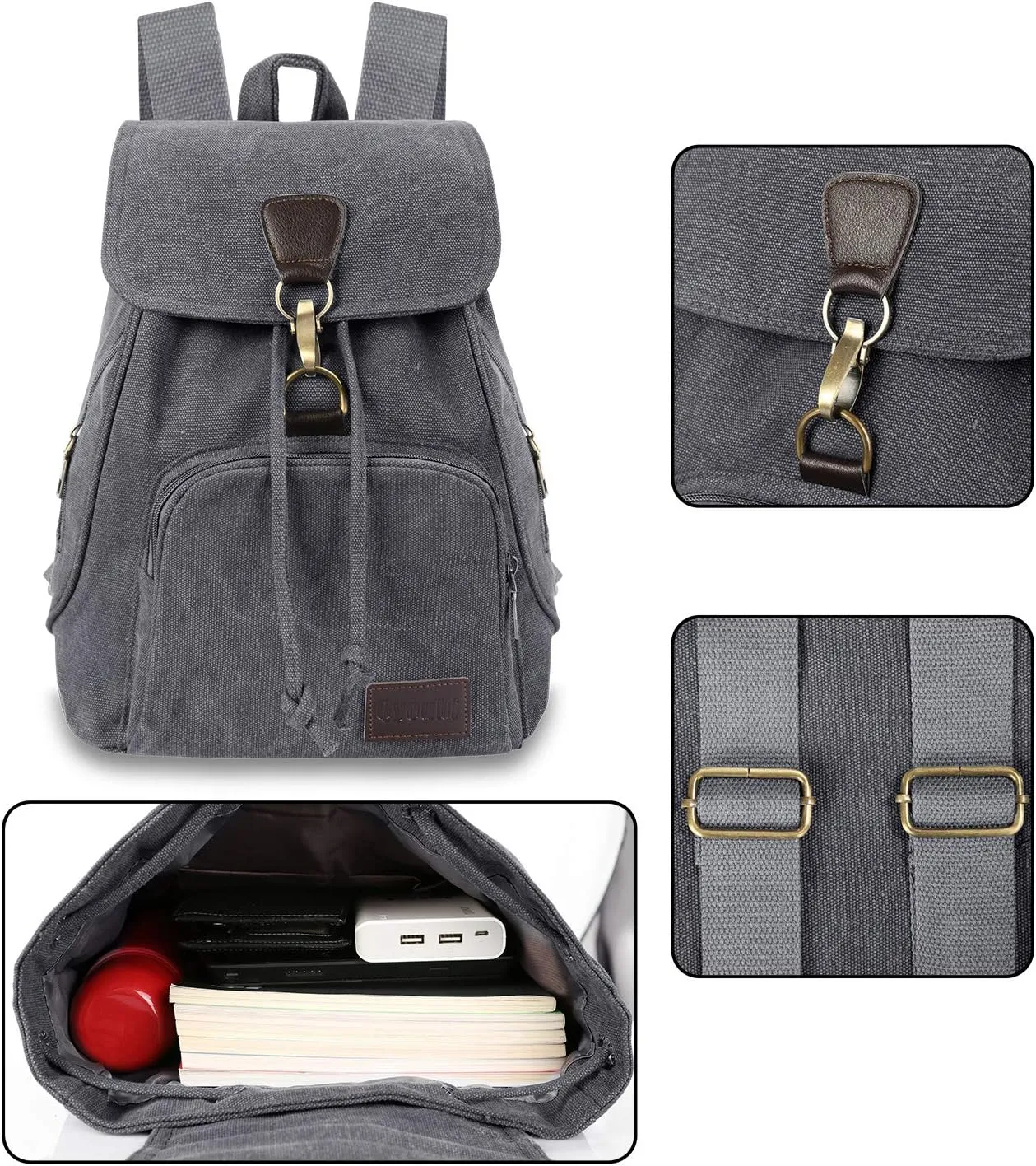 Canvas Fashion Backpacks Purse Casual Outdoor Shopping Daypacks Sports Rucksack Hiking Travel Multipurpose Bag Gray