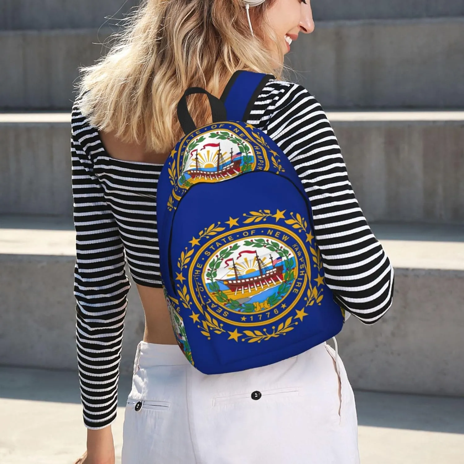 Canvas Fashions New Hampshire state flag Print Backpacks,Casual Lightweight Sports Rucksack Travel Multipurpose Bag