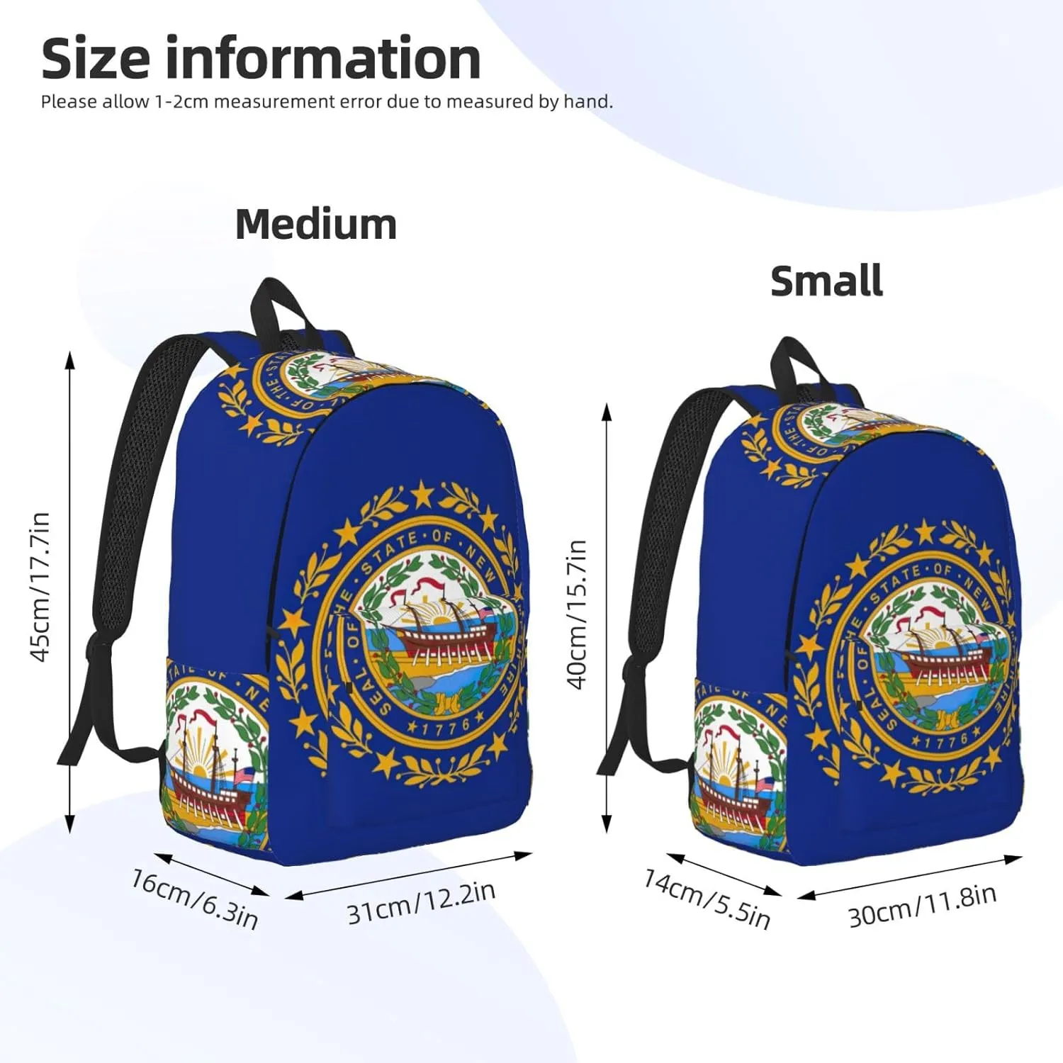 Canvas Fashions New Hampshire state flag Print Backpacks,Casual Lightweight Sports Rucksack Travel Multipurpose Bag