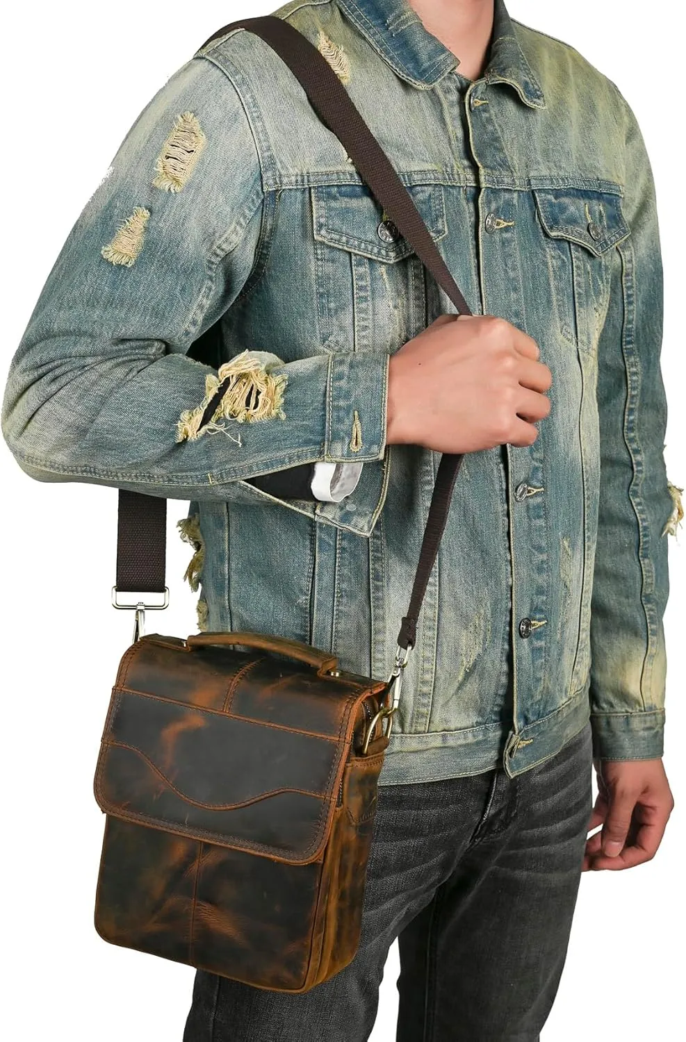 Canvas   Genuine Leather Travel A4 Tote Satchel Messenger Cross-body One Shoulder Bag For Men Male FB144