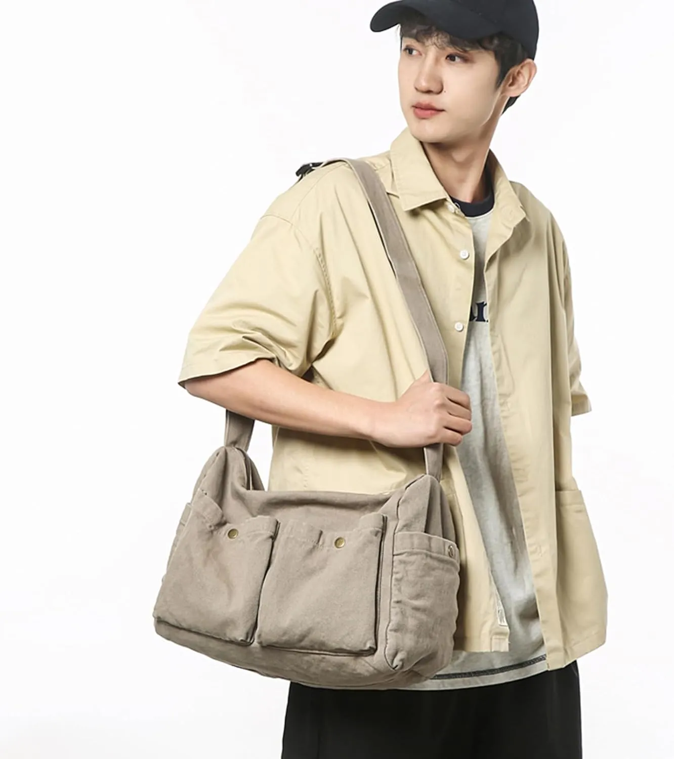 Canvas Messenger Bag Cute Crossbody Tote Bag Shoulder for Women Men for School Aesthetic Hobo with Multiple Pockets